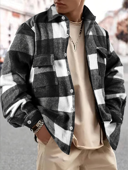 Men's Vintage Plaid Lapel Casual Jacket - Long Sleeve Outerwear