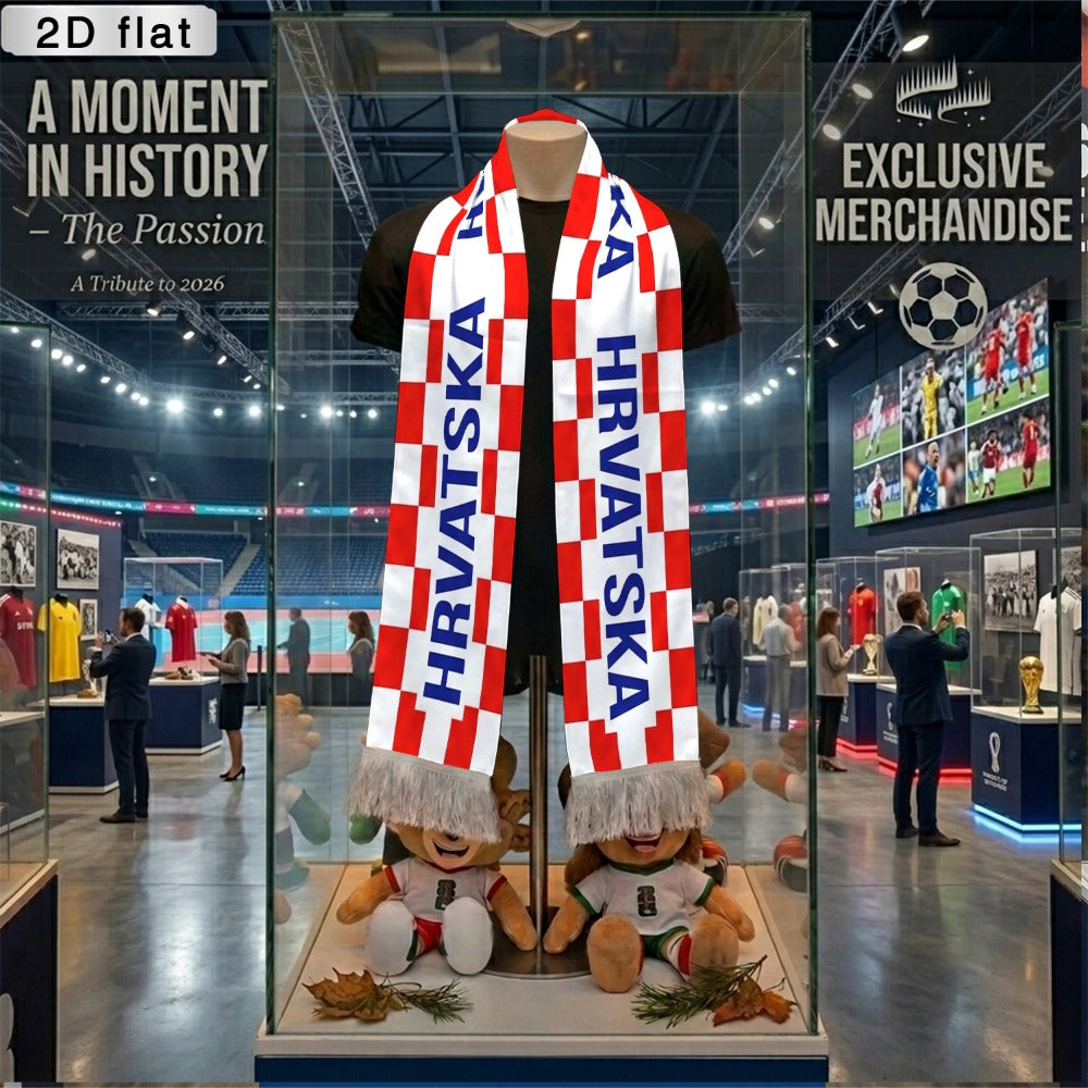 Croatian Football Supporter Flag with Tassels - Red & White Checkerboa