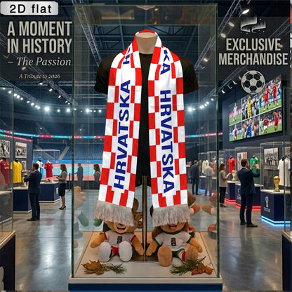 Croatian Football Supporter Flag with Tassels - Red & White Checkerboa