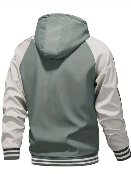 Men's Hooded Color Block Zipper Coat for Spring & Autumn