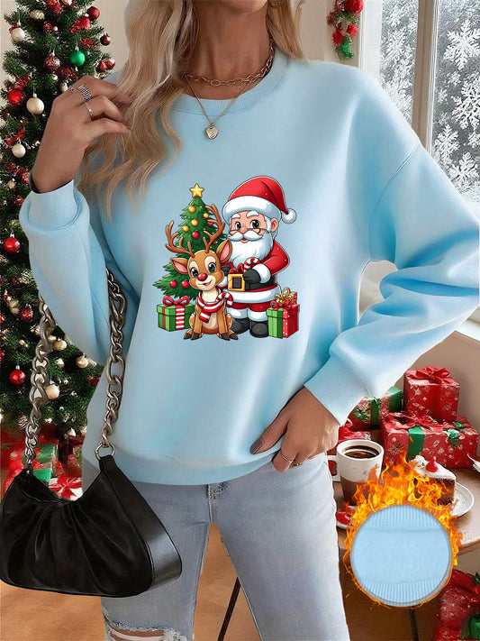 1pc Women's & Unisex Christmas Santa Reindeer Elf Print Sweater - Red Pullover Sweatshirt with Round Neck, Soft Warm Winter Sweating Jacket for Holiday Parties, Family Matching Outfits, Gift (Machine Washable) - Y2K Style All
