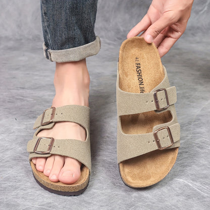 Men's Retro Adjustable Buckle Slippers with Mid-Thick Sole