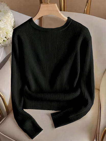 Elegant Ladies' Solid Color T-Shirt for Spring and Fall