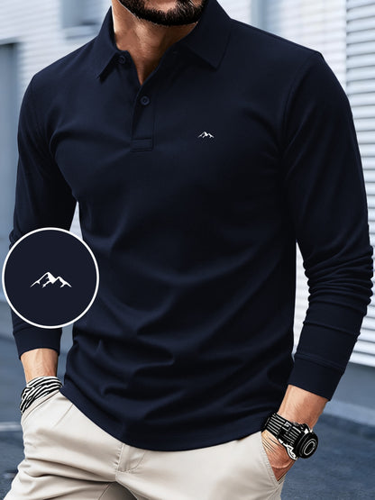 Men's Long Sleeve Polo Shirt with Mountain Peak Pattern