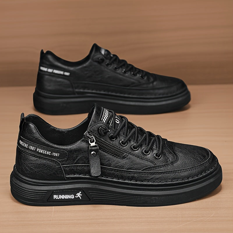 Men's Low-Top Sneakers with Side Zipper - Upper & Cushioned Rubber Sole, Round Toe Casual Lazy-/Shoe for Daily Wear,, Office - Trendy Minimalist Sneakers - ayq