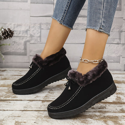 Women's Thick Fleece-Lined Non-Slip Warm Shoes for Winter | Slide On Indoor/Outdoor Casual Ankle Boots, Comfortable Flat Bottom Short , Winter Boots for Women Elegant Classy, Boots with Heels, Wide Width Boots for Women