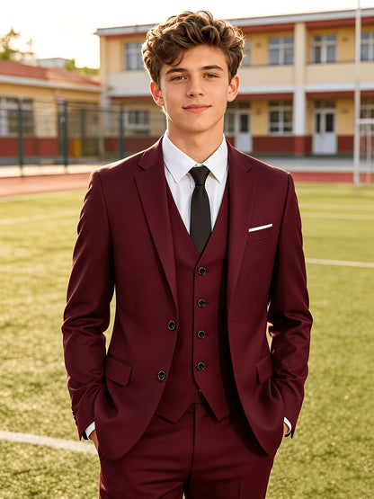 3-Piece Boys' Formal Suit Set with Vest and Straight-Leg Pants