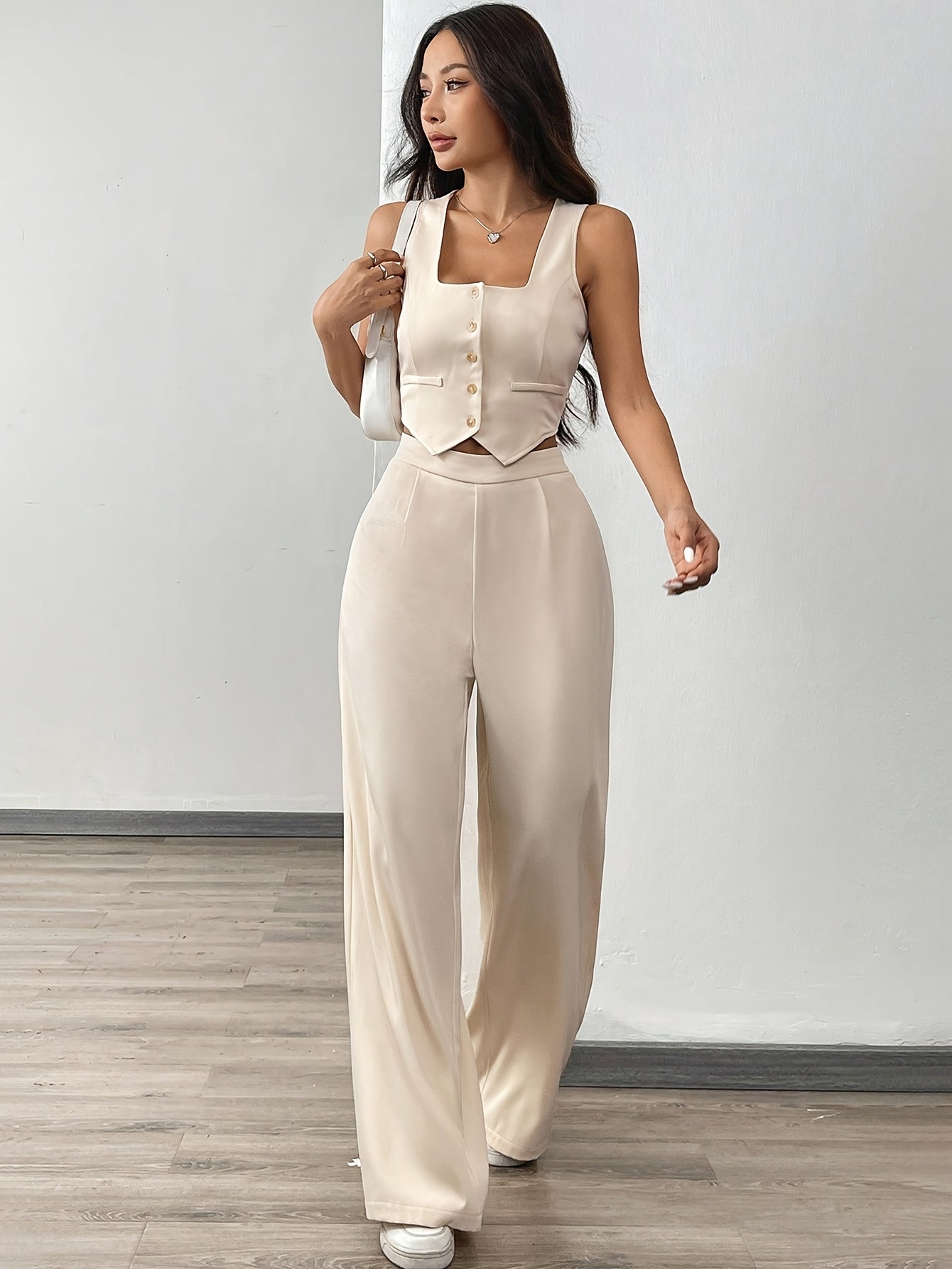 2026 Spring/Summer Casual Fashion Women'S Two-Piece Set Featuring a Vest Top And Fitted Straight-Leg Pants That Enhance The Leg Shape