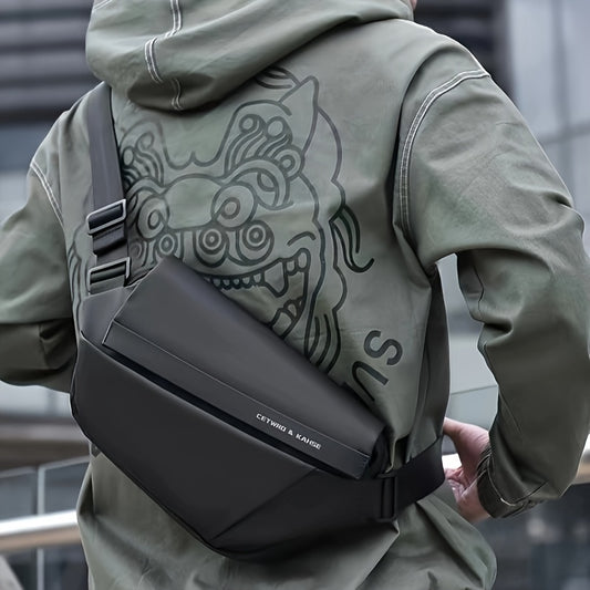 Men'S Sleek Black Crossbody Bag - Durable Oxford Material, Zippered Chest Bag with Adjustable Strap, Ideal for Commuting  Cycling, Trendy Shoulder Bag for Men, Cycling Bag Trendy Shoulder Bag Functional Design, Small Crossbo