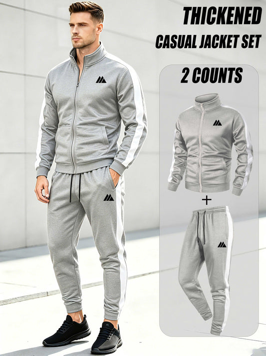 Men's Thickened Casual Sports Tracksuit Set with Zipper Jacket - ayq