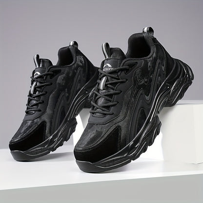 Men's Casual Athletic Sneakers - Lightweight, Breathable Running Shoes with Soft PU Sole for Outdoor Activities, Lace-Up Closure, Striped/Plaid Design, Casual Running Shoes | Sporty Midtop Sneakers | Pu Upper Sneakers - ayq