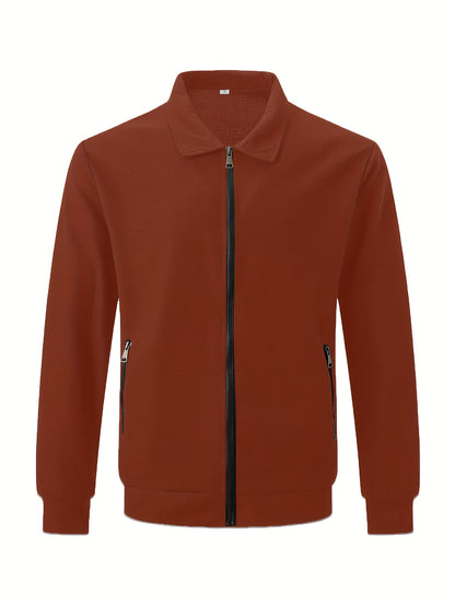 Men's Plain Waffle Zipper Jacket Casual Daily Fashion