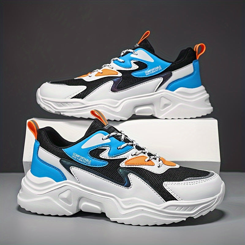 Men's Fashion Sneakers 2024 New Preppy Sports Casual Shoes - Low Top Mesh  PU Lace-Up Thick Sole Running Dad Shoes for All Seasons - EVA Outsole for Hiking, Outdoor Activities  Daily Wear