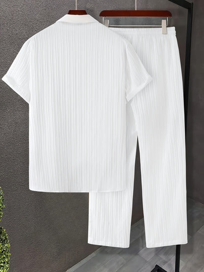 Men's Casual Short-Sleeve Shirt & Drawstring Pants Set