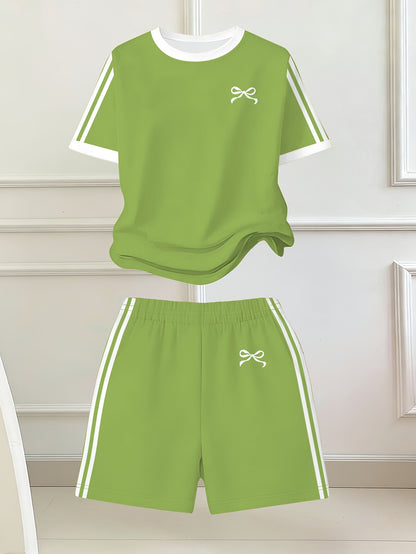 Girls' Butterfly Print Bow Short Sleeve Tee & Shorts Set