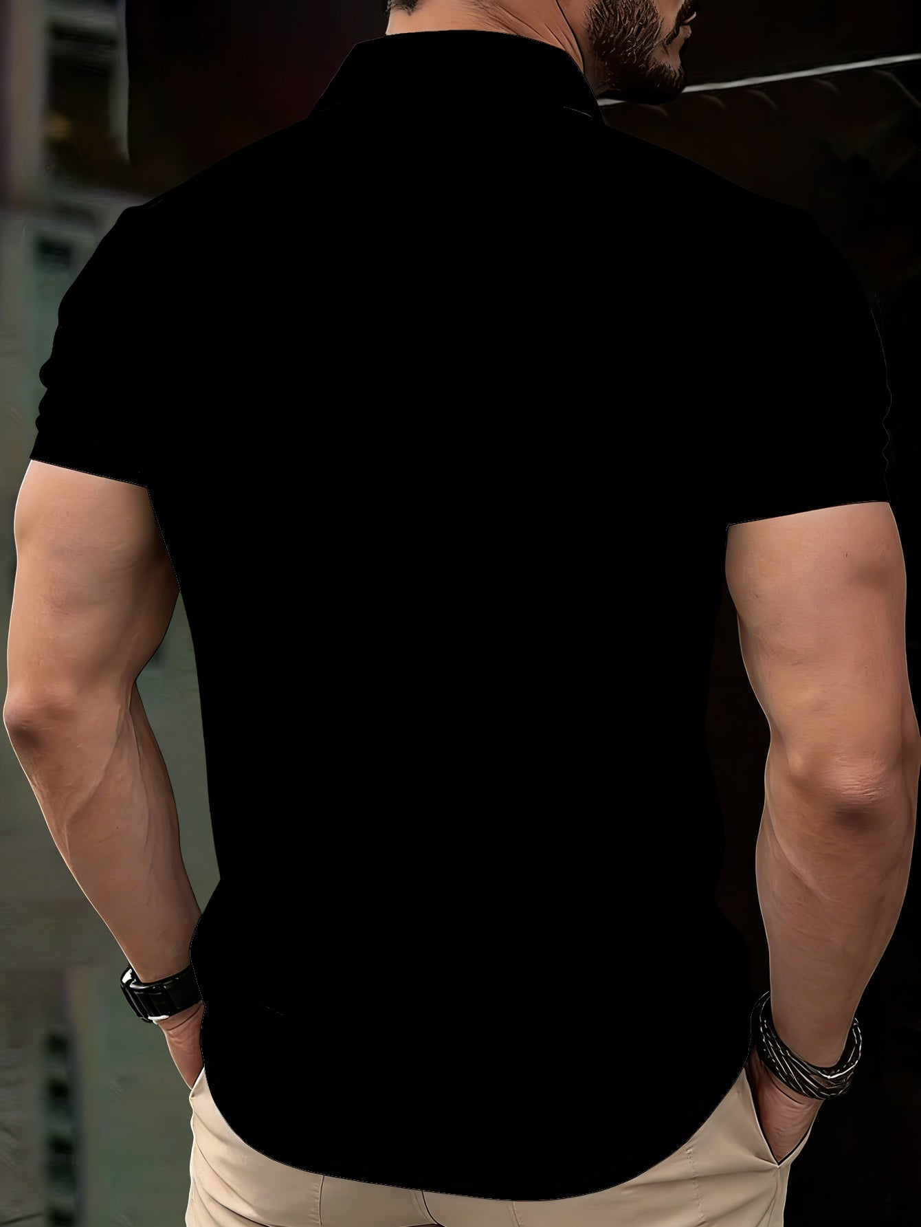 Men's Zip Shirt Short Sleeve Summer Trendy Lion Print Collar T-Shirt Business Casual Slim Fit Men's Top Women's Clothing