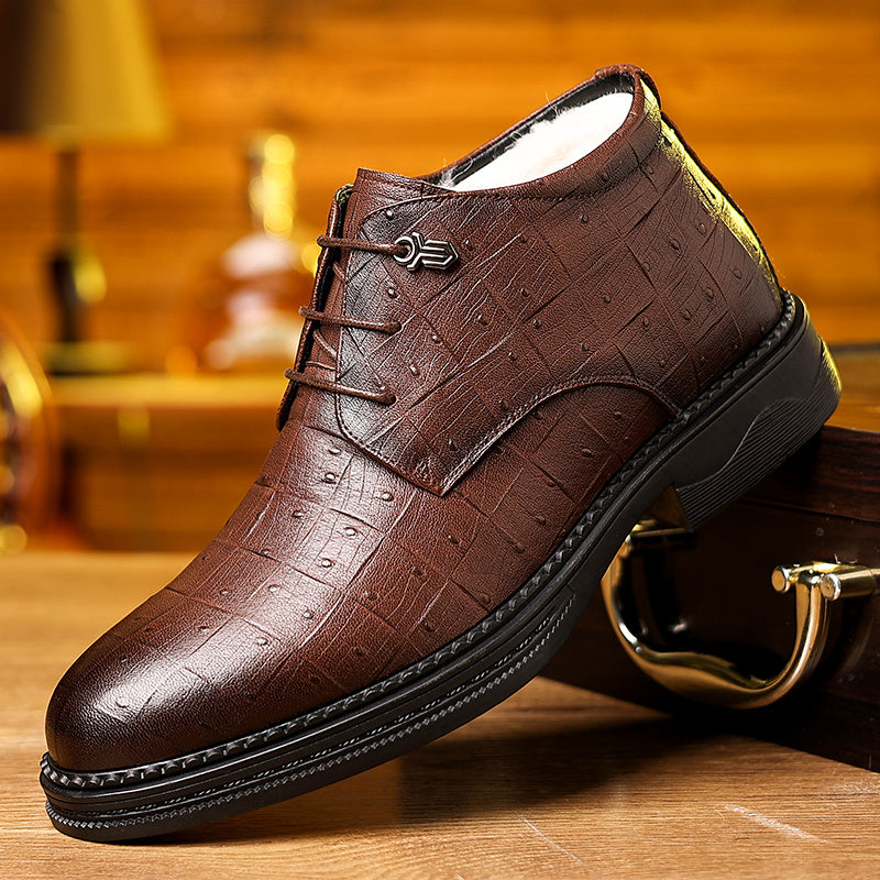 Men'S Winter Warm Fleece-Lined High-Top Dress Shoes - Non-Slip, Durable, Stylish Black Oxfords for Business & Casual Wear, Perfect for Weddings & Outdoor Events, Winter Footwear | Sophisticated Style | Durable Rubber Sole