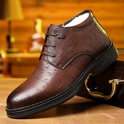 Men'S Winter Warm Fleece-Lined High-Top Dress Shoes - Non-Slip, Durable, Stylish Black Oxfords for Business & Casual Wear, Perfect for Weddings & Outdoor Events, Winter Footwear | Sophisticated Style | Durable Rubber Sole