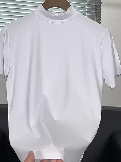 Elastic Men'S Half High Neck Comfortable Casual Simple Short Sleeve T-Shirt - Basic Short Sleeve Top for Men