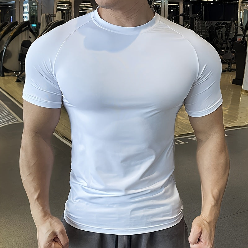 Men'S Slim-Fit Quick-Dry Athletic T-Shirt - Breathable, Stretchy, Solid Color Crew Neck Tee for Gym, Casual Summer Wear, Gym Apparel   Trendy Men'S Tee   Quickdry Materia