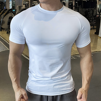 Men'S Slim-Fit Quick-Dry Athletic T-Shirt - Breathable, Stretchy, Solid Color Crew Neck Tee for Gym, Casual Summer Wear, Gym Apparel   Trendy Men'S Tee   Quickdry Materia