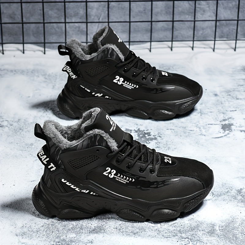 Men's High-Top Winter Sneakers with Thick Rubber Sole & Warm Fabric - Black/White/Grey/Grey Sneakers for Gym,, Casual Wear, Trainers, High Top Sneakers For Men, Black Trainers Men, Mens Shoe, High Tops Sneakers For Men Black,