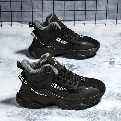 Men's High-Top Winter Sneakers with Thick Rubber Sole & Warm Fabric - Black/White/Grey/Grey Sneakers for Gym,, Casual Wear, Trainers, High Top Sneakers For Men, Black Trainers Men, Mens Shoe, High Tops Sneakers For Men Black,