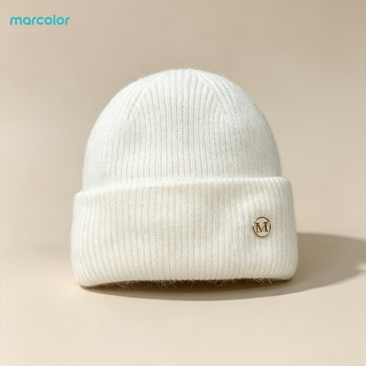 2-Pack Women's Ribbed Knit Beanie Hats with Metal Badge