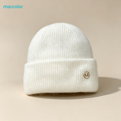 2-Pack Women's Ribbed Knit Beanie Hats with Metal Badge