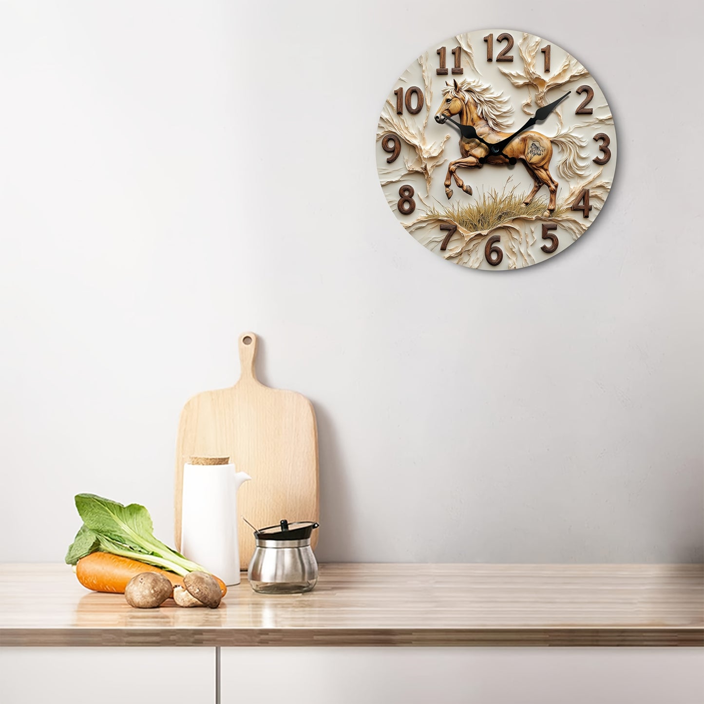 One piece, running horse wall clock, silent movement, suitable for home decoration and gift-giving, AA Battery not included