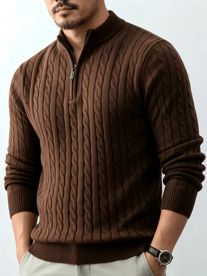 Men's Casual Quarter-Zip Knit Pullover for Spring and Fall
