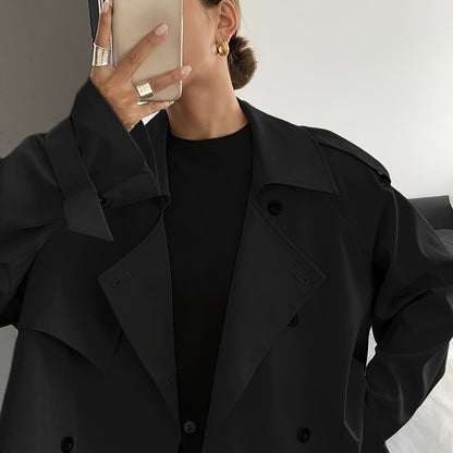 Women's Spring/Autumn Solid Color Simple Loose Casual Short Long Sleeve Trench Coat