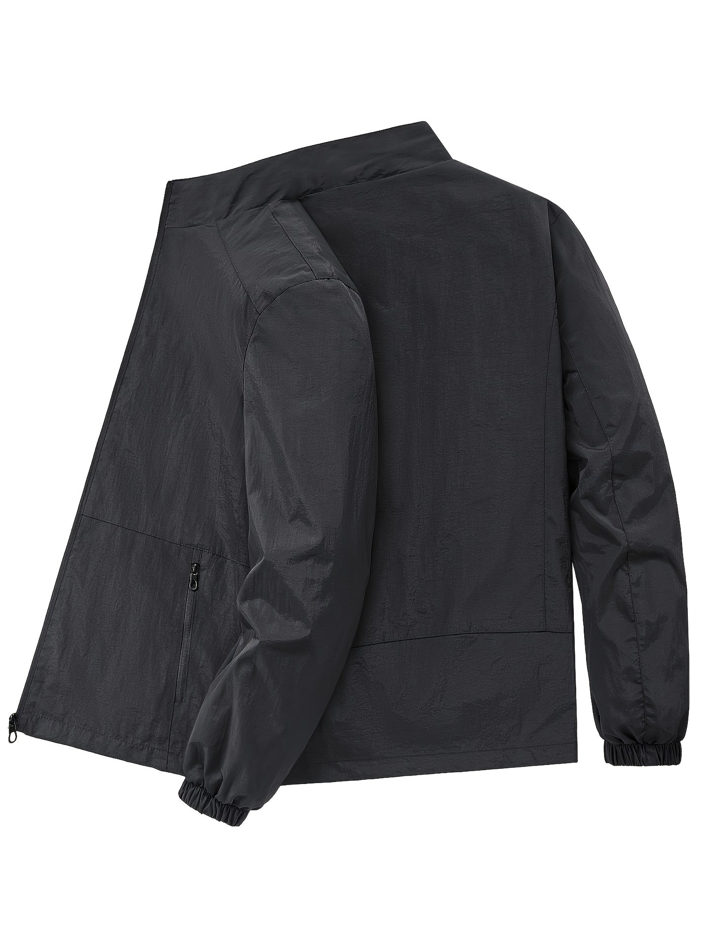 Men'S Olive Green Bomber Jacket with Stand Collar - Casual, Comfortable, Zip-Up Outerwear for Outdoor Activities, Casual Attire|Stand Collar Jacket|Zippered Jacket