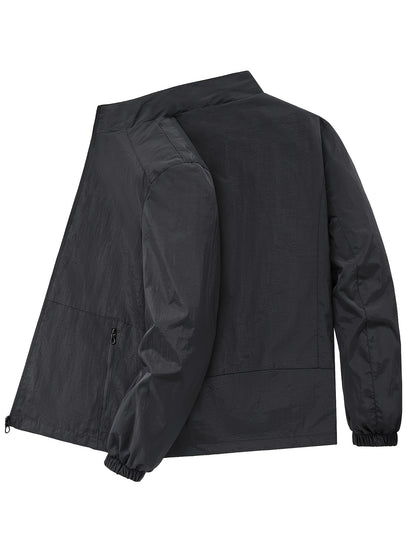 Men'S Olive Green Bomber Jacket with Stand Collar - Casual, Comfortable, Zip-Up Outerwear for Outdoor Activities, Casual Attire|Stand Collar Jacket|Zippered Jacket