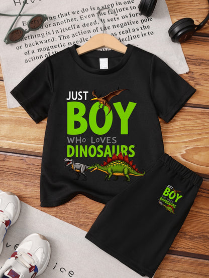 Boys Casual Dinosaur T-Shirt and Shorts Set for Summer - ayq