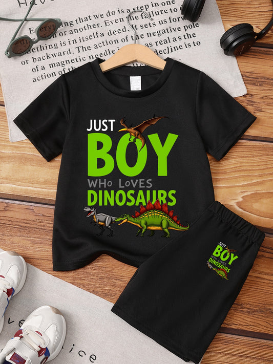 Boys Casual Dinosaur T-Shirt and Shorts Set for Summer
