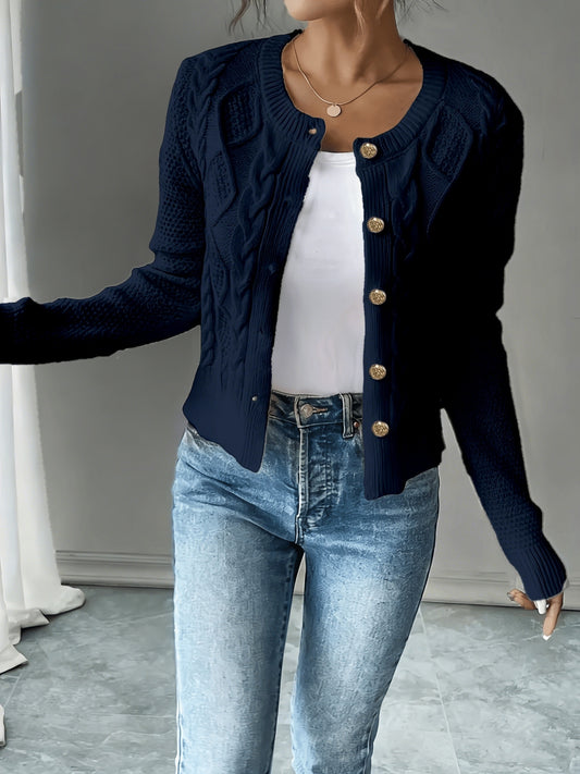 Women's Elegant Long-Sleeve Open-Front Knit Cardigan - ayq