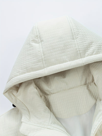 789 Men'S Stylish Thickened Winter Hooded Coat - Warm Fleece-Lined Jacket with "CONS" Letter Design, Loose Fit, White, Casual Winter Outerwear, Winter Jacket