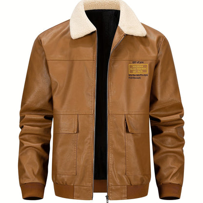 Men's Heavy-Duty Jacket - Thick Collar & Zippered Pockets, Brown/, Motorcycle-Ready Workwear Coat for Construction, Commuting - Non-Stretch Exterior & Polyester Lining - Autumn/Winter Outerwear, Casual Workwear, Embroidered D