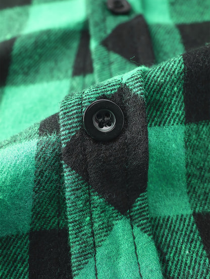 Plaid Shirt Coat For Men Long Sleeve Casual Regular Fit Button Up Hooded Shirts Jacket