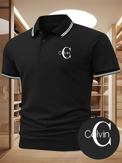 Men'S Polo Shirt with Golf Graphics, Featuring a Comfortable And Stylish Design for Summer. This Short-Sleeve Polo Is Perfect for Casual Wear, Available in Dark Blue And Black, with Printed Letters - ayq