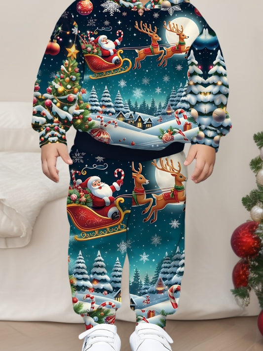 2pcs Boys' Christmas Outfit Set with Snowman & Gingerbread for Man Print Hooded Sweatsuit & Snowflake Pants - Cozy Winter Clothes for to 5 Years, Machine Washable Soft Fabric, Ideal Christmas Gift for Boys (Winter Party & Cas