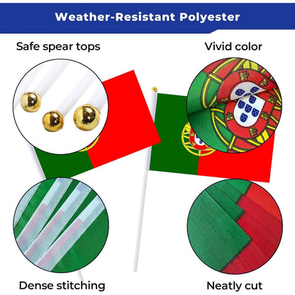 6/12pcs Small Portuguese Handheld Flags, Weather Resistant Polyester