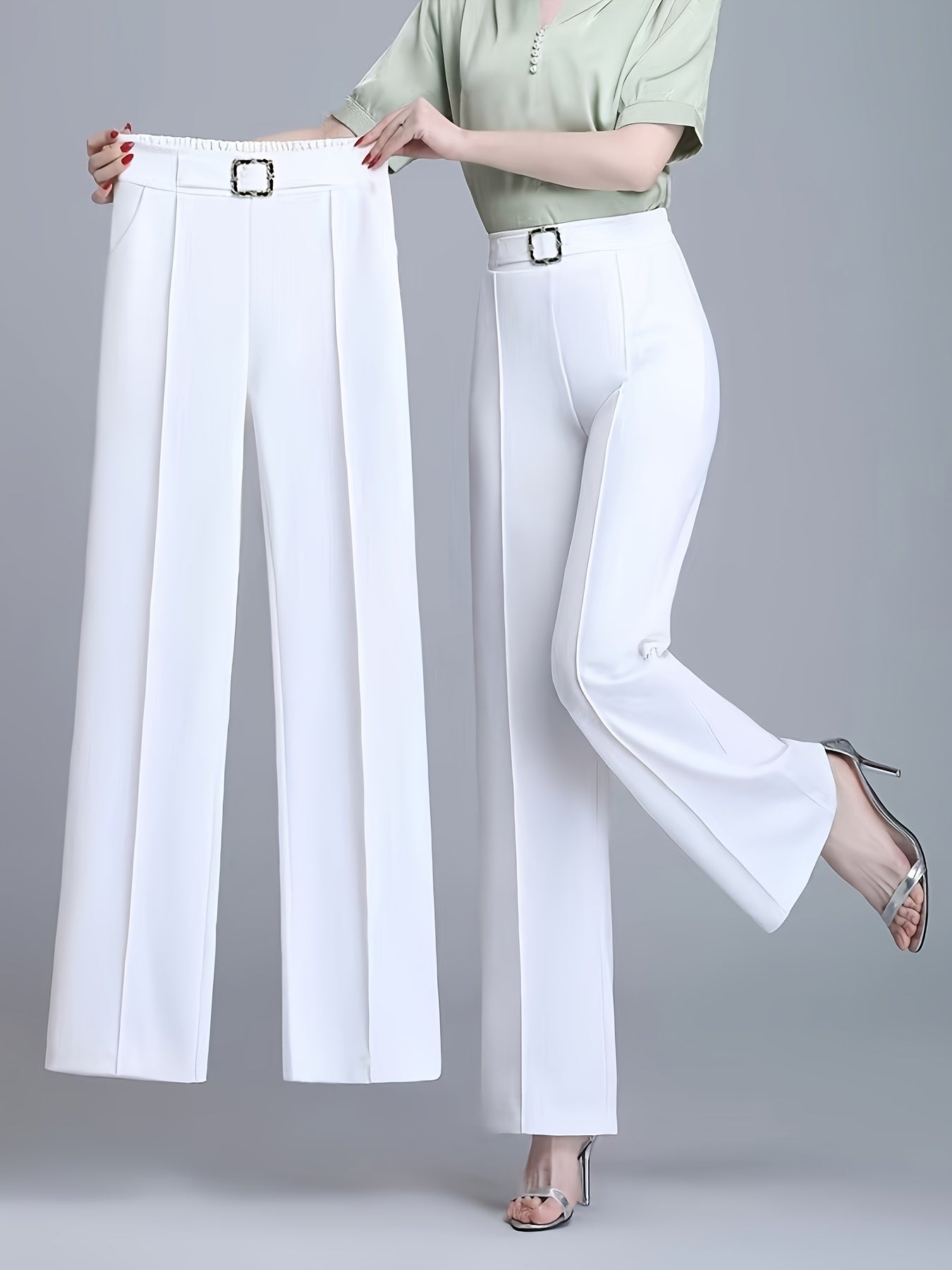 Casual Loose-Leg Polyester Pants with Button Front for Spring-Fall