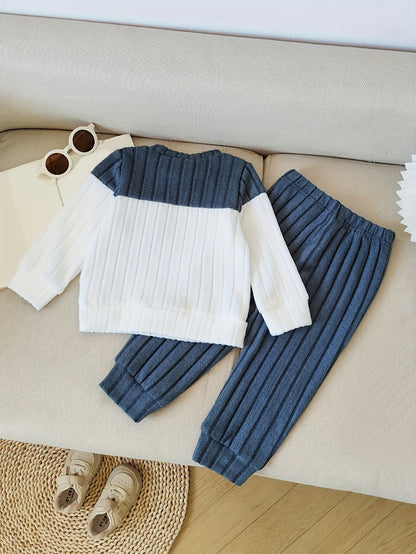 Baby Boy Color-Block Sweater & Pants Set for Fall - ayq