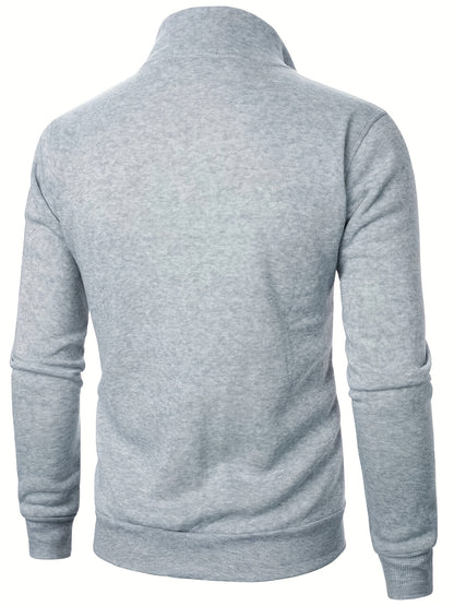 Men'S Slim-Fit Fleece-Lined Zip-Up Hoodie - Warm Long Sleeve Casual Jacket with Stand Collar, Solid Color, Polyester Lining, Pockets, Regular Fit for Fall/Winter, Winter Hoodie, Autumn Outerwear, Sleek Design, Durable Fabric,