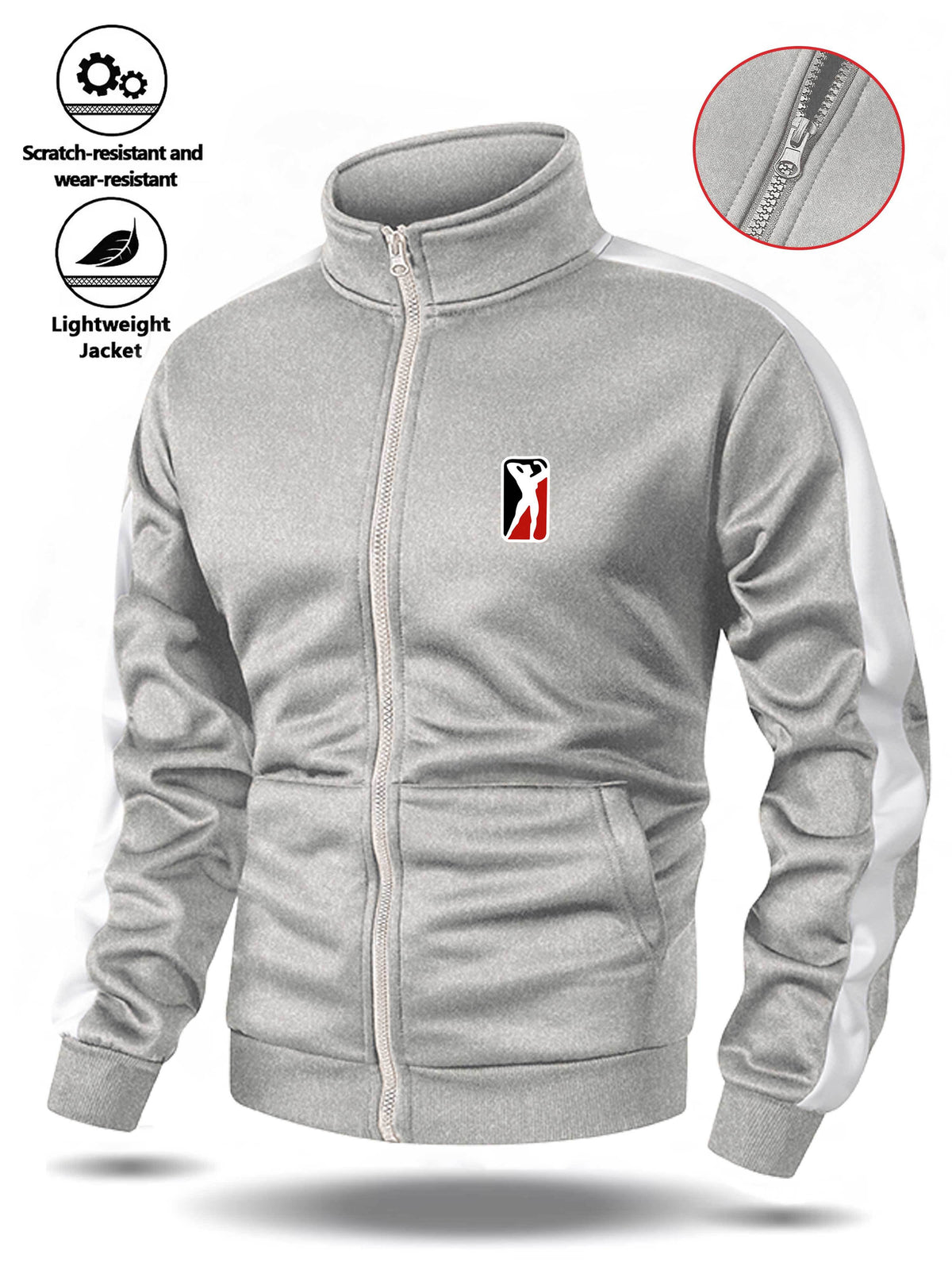 Men's Stand Collar Zip-Up Jacket with Striped Sleeves for Spring