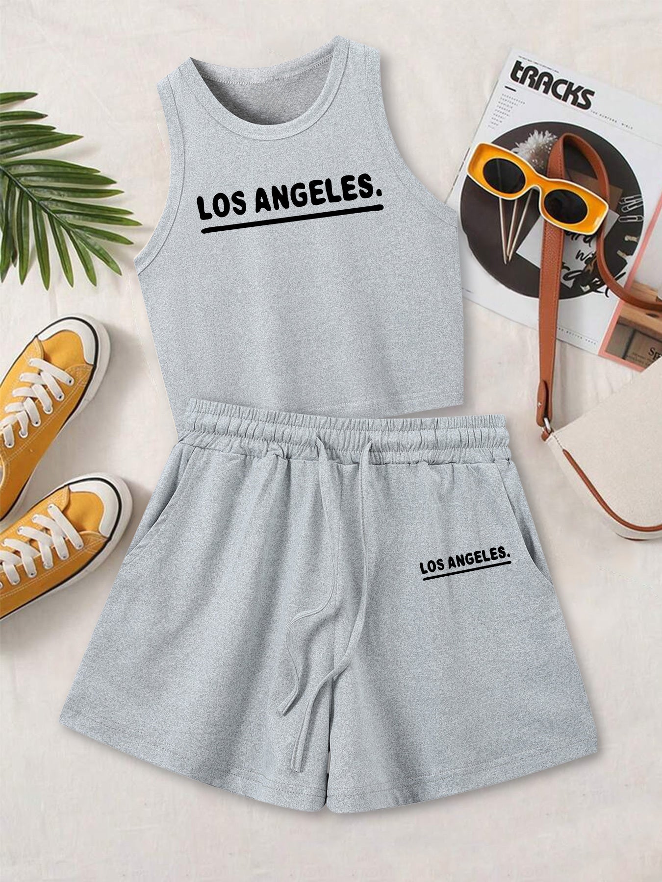 Casual Women's Two-Piece Vest and Shorts Set with Pattern