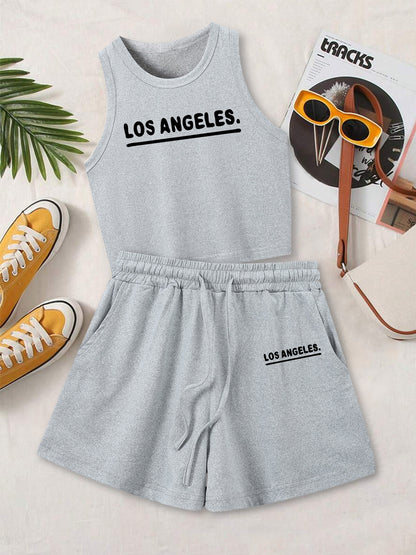Casual Women's Two-Piece Vest and Shorts Set with Pattern