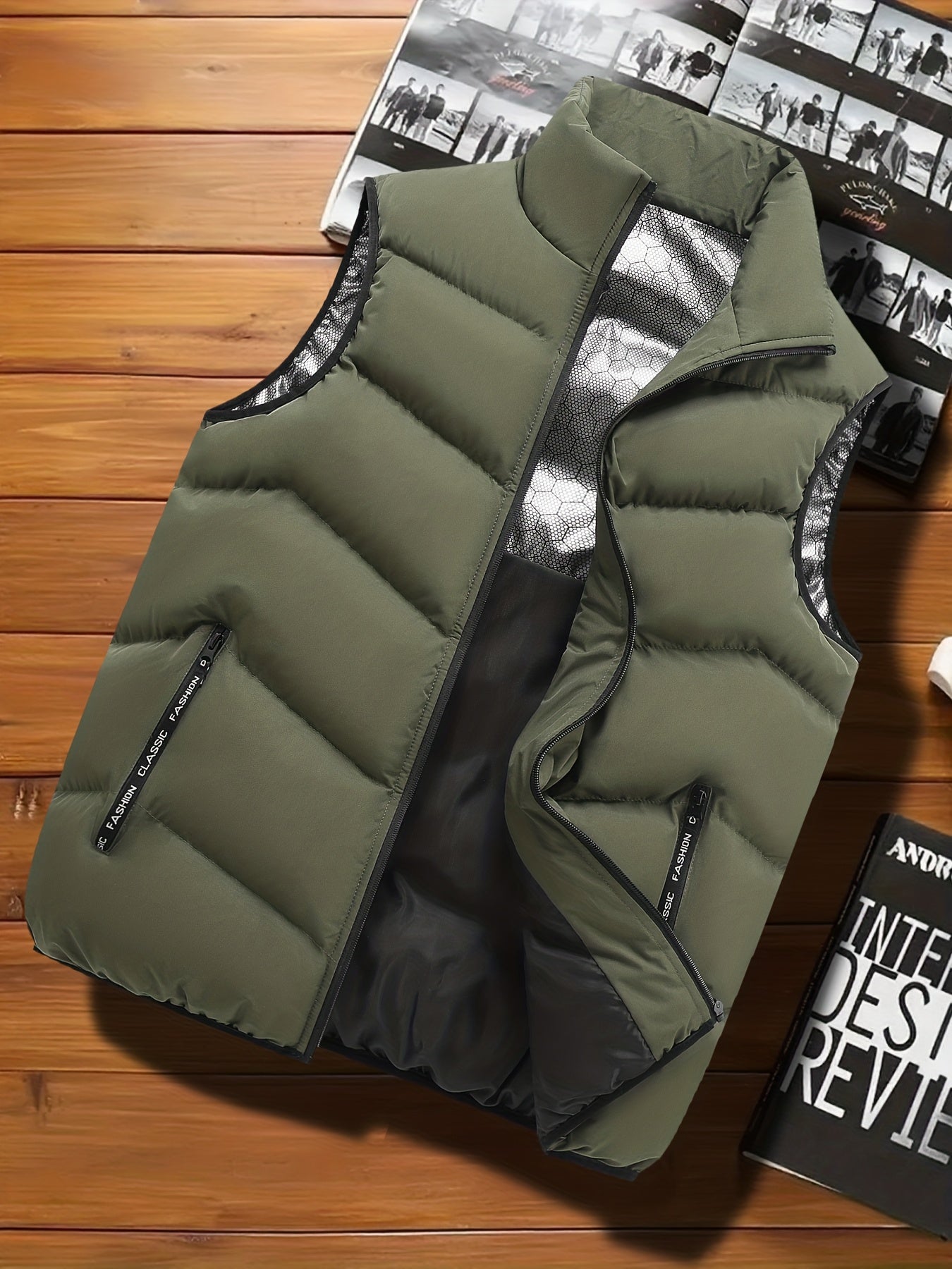 Men's Casual Sleeveless Stand Collar Vest, Thickened Warm Sweater, Autumn Winter Solid Color Zip-up Jacket, Coldproof Outdoor Top, Graphene Warmth, Fashion Webbing, Suitable for Daily Activities, Holiday Gift